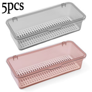 5Pcs Large Size Rectangle Storage Box with Dust Cover Transparent Acrylic Plastic Box for Kitchen Tableware Drain Basket Makeup Tools Organizer Box
