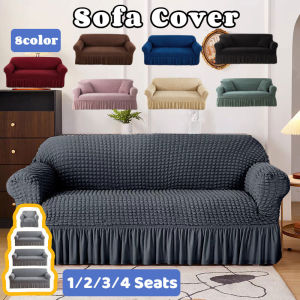 1/2/3/4 Seater Couch Seersucker Skirt Sofa Cover Removable Slipcover Stretch Sofa Protector
