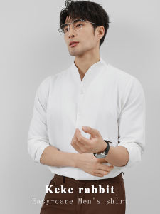 New Chinese Style Slim Fit Long Sleeve Shirt Mens Autumn High End Wrinkle Resistant Stand Collar Business Gentleman Dress Shirt