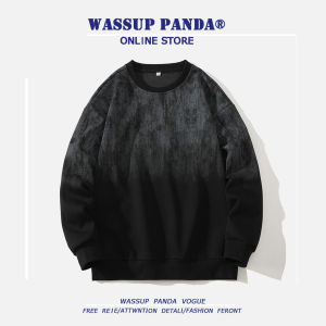 Wassup Panda Gradient round Neck Sweatshirt Mens Spring Autumn Loose Versatile Long Sleeve T-Shirt Casual Fashion Top