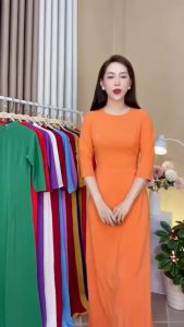 Áo dài trơn lụa Nhật cổ tròn màu cam cà rốt AK27 FREESHIP mềm mại co giãn thấm hút mồ hôi áo dài truyền thống áo dài giá rẻ