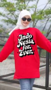 Forever Cloth  Kaos Oersize Wanita Lengan Panjang Kerut Bahan Cotton Combed 24s Motif Forever Indonesia