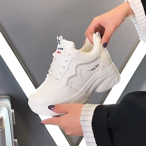 [COD]Chunky Shoes for Women White Invisible Height‑Increase Sneakers Breathable Mesh Lace‑Up Womens Sneakers Fashion Korean Running Shoes for Women Casual Platform Shoes