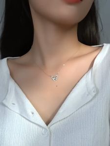 AURORA Real 925 Silver Temperament Butterfly Shiny Zircon Necklace Pendant Jewelry DS925-6
