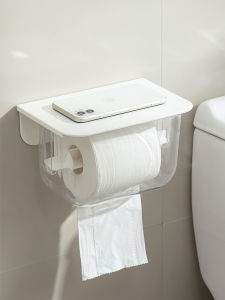 Waterproof Wall-Mounted Tissue Box Transparent Paper Towel Holder Dormitory Bathroom Toilet Roll Paper Rack Storage Box No Drilling