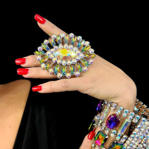 Exaggerated Rhinestone Open RingsStonefans Adjustable Jewelry Women Statement Wedding Crystal Big Drop Finger Ring Accessories