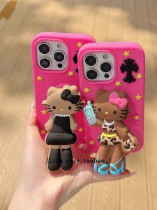 Creative Cute KT Cat Stand Soft Silicon Protective Case for Apple 16ProMax iPhone New Model 15 Lovely 14 Innovative 13 Cartoon Female Style