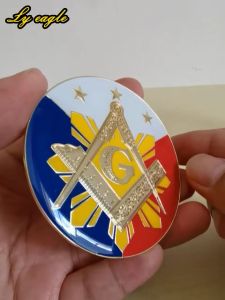 3inches 3D stainless steel Mason Emblem five-pointed star Philippines National Flag Freemasonry fraternity Badge