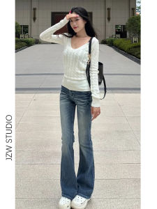 Retro Dodge Blue Low Waist Slim Fit Womens Jeans Straight Leg Ankle Length Casual Cotton Stretch Denim Bootcut Floor Length