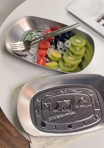 American Vintage Picnic Plate Household Stainless Steel Dinner Plate Snack Fruit Plate Food Storage