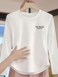 Spring Autumn round Neck Printed Long Sleeve T-Shirt Women Loose Slimming Fashionable Base Layer Shirt Belly Cover Top Tee