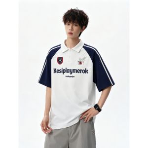 OULUDE | American Colorblock Loose Fit Polo T-shirt