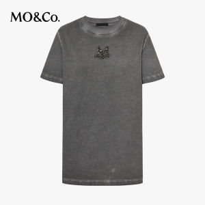 MOCO Hand-Knotted Logo White Washed Cotton round Neck Short Sleeve T-Shirt Street Style Loose Fit Spring Essential TBE1TEE026