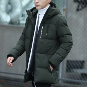 Paul Winter down Jacket Mens Mid-Length Casual Sports Hooded Thickened Duckling Cotton Coat Warm All-Match Fashionable Streetwear