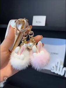 Cute Plush Keychain Small Coal Ball Fluffy Rabbit Pendant Multifunctional Girls Bag Charm Decoration Gift
