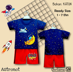 Setelan Kasual Anak Motif Astronot Lengan Pendek