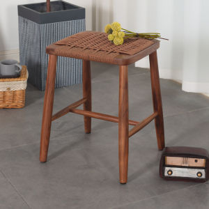 Retro Nordic Solid Wood Weaved Square Stool