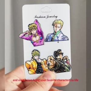 Bandai | Bộ 4 Huy Hiệu Men Nhật Bản Anime - Huy Hiệu Cài Áo Kira Dio Jotaro Cá Tính Phụ Kiện Thời Trang Cho Ba Lô Quần Áo Quà Tặng Cho Người Hâm Mộ