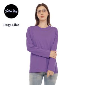 Kaos Polos Wanita Oneck Lengan Panjang Bahan Katun Combed 30s Warna Ungu Lilac
