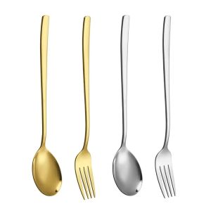 1/2Pcs Long Handle Gold Sliver Knife Fork Stainless Steel Steak Dinnerware Coffee Teaspoon Flatware Dishwasher Kitchen Tableware