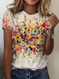 Womens Tee - Colorful Paint Splatter Graphic Vibrant Abstract Art Design for Casual Daily Wear