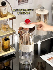 Large Capacity Makeup Brush Storage Box Dustproof Press-Up Cylinder Brow Pen Organizer round Shape Plastic Storage Container