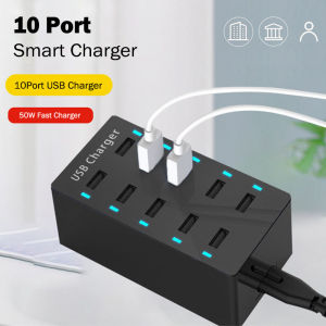 50W USB Charger Station 10 Ports Multiple USB Charging Station Multi Port Device Fast Charging Wall Charger For Universal Mobile Phone Tablet