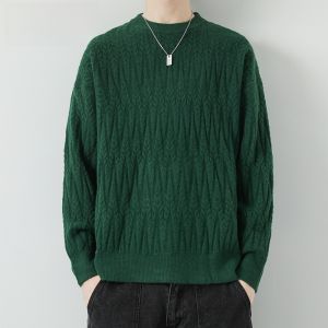 HENGYUANXIANG | Autumn Winter Mens Sweater Casual Loose Round Neck Knitted Shirt Fashionable Dad Clothes Comfortable Soft Nylon Fiber