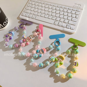Sky Blue Colorful Beads Phone Case Pendant Cute Womens Short Bracelet Keychain Camera Handchain Universal Key Holder Bracelet Accessories