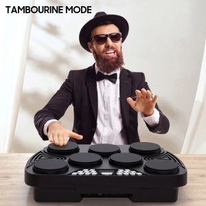 Minsine Multifunction Portable Electronic Drum Set 7 Velocity-Sensitive Pads Tabletop Drum Built-in 2 Speakers Stereo Rechargeable Practice Drum Pad Support Recording Function/ Audio Input/ MIDI Output