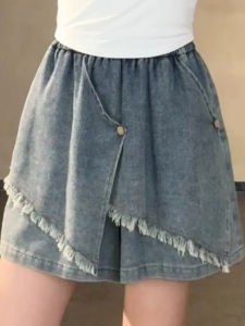 Quần Short Denim Chữ a Cạp Cao Cho Nữ Mùa Hè 2025 Quần Áo Công Sở Màu Trơn Không Thương Hiệu Thiết Kế Đuôi Không Đều