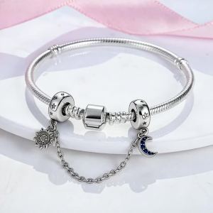 Dây Chuyền An Toàn Bạc 925 Sterling Hình Sao Và Mặt Trăng Dành Cho Trang Sức Tự Làm - Phù Hợp Với Vòng Tay Dây Chuyền Hạt Charm Quà Tặng Mặt Trời Mặt Trăng & Sao Cổ Điển