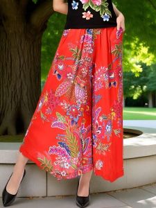 Summer Skort Womens Thin Wide Leg Pants Middle-Aged Womens Pants High Waist Cropped Pants Slimming Mother Clothes Wide Hem Loose Pants