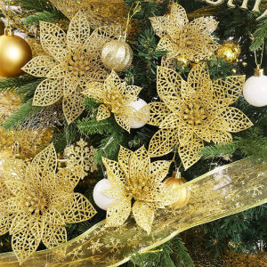 5Pcs Glitter Artificial Flowers 8/15CM Fake Flower Christmas Xmas Tree Decoration for Home Decor Ornaments New Year Gift Navidad
