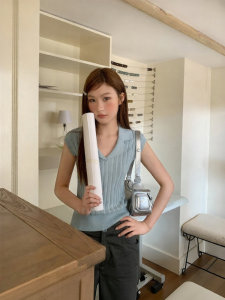 NIHAOKANONG | Áo Thun Không Tay có Dải Sọc Nửa Ống