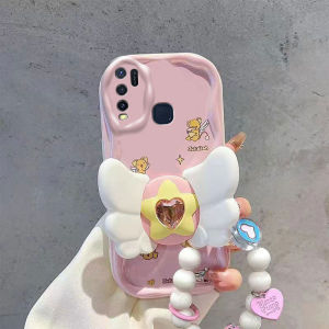 Vivo Y50 Series Silicone Protective Case New V1965A Cream Wave Design Angel Wings Stand Adorable Bracelet Creative Airbag Feature