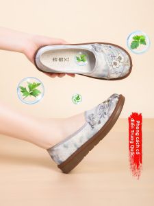 BUJINXUAN | Giày Lười Dễ Mang Đế Mềm Phong Cách Dân Tộc Thêu Mới Cho Phụ Nữ Trung Niên và Người Cao Tuổi
