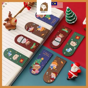 ONNI Cute Christmas Magnetic Bookmark Cartoon Half-Fold Magnet Bookmark Student Book Folder Stationery Penanda Buku