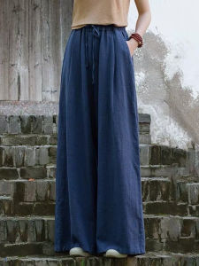 Elegant Cotton Linen Wide Leg Pants Womens Loose Casual Trousers Artistic Vintage Drapey Pants plus Size Comfortable Trousers