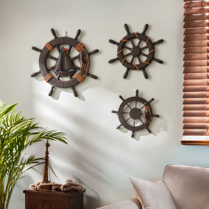 1pc Nautical Style Wall Decor – Rustic Anchor & Ship Wheel Hanging Ornaments with Rope Accents for Coastal Home Beach Cottage