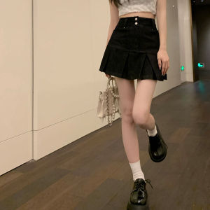 Váy Ngắn Chữ a Cạp Cao Cho Nữ Mùa Hè Cỡ Lớn Che Bụng Thon Gọn Đa Năng Bằng Vải Denim Cotton Phong Cách Đường Phố