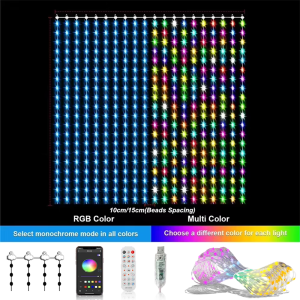USB Smart Curtain Light String RGB IC Fairy Lights App DIY Patterns Music Sync Suitable for Christmas Curtain Decorations