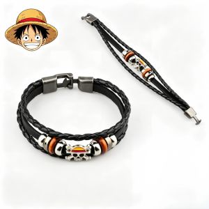 Bandai | .Cosplay accessories One Piece woven Bracelet Luffy Cosplay Accessories Straw Hat Pirate multilayer buckle ring birthday gift.