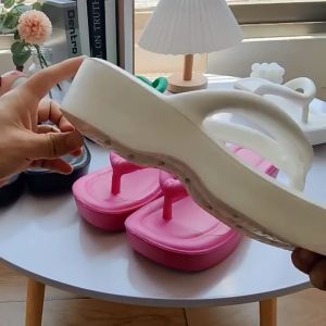 Fnova Fashion Thick Sole Wedges Flip Flops for Women Summer Clip Toe Chunky Platform Sandals Woman Non Slip Beach Slippers Outdoor Slides 2024