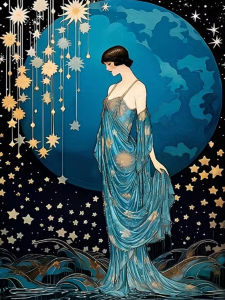 Jigsaw Puzzle 500/1000/1200/2000PCS Art Deco Lady Moon Star Scene Brain Teaser Calming Activity Decor Gift
