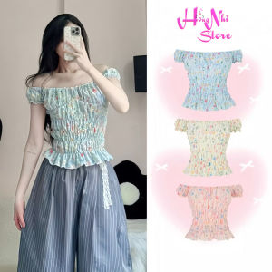 Áo Xô Thái Thêu Hoa Trễ Vai Nhún Thun Dáng Ôm Body Co Giãn 65kg Trở Lại - MM Hồng Nhi Store