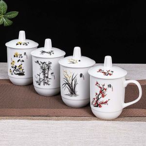 Cốc Trà Gốm Sứ Có Nắp Cốc Nước Dùng Trong Nhà Văn Phòng Cốc Trà Hội Nghị Phòng Chơi Bài Quà Tặng Đơn Vị Thiết Kế Hình Hoa