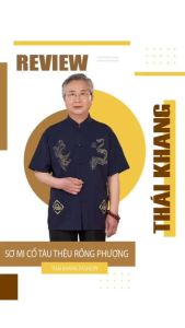 Áo sơ mi cổ trụ trung niên nam THÁI KHANG vải Đũi mịn thiêu rồng cao cấp form rộng thoải mái ATK10