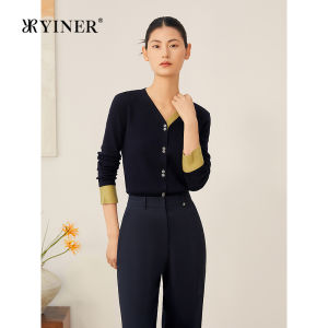 Elegant Warm Autumn Blend Wool and Silk Colorblock V-Neck Knit Top