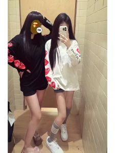 เสื้อยืดคอกลมแขนยาวผ้าฝ้ายแท้สไตล์อเมริกันสตรีท สำหรับผู้หญิง ฤดูใบไม้ผลิและฤดูใบไม้ร่วง ดีไซน์หลวมๆ ใส่สบาย ระบายอากาศได้ดี ทนทาน